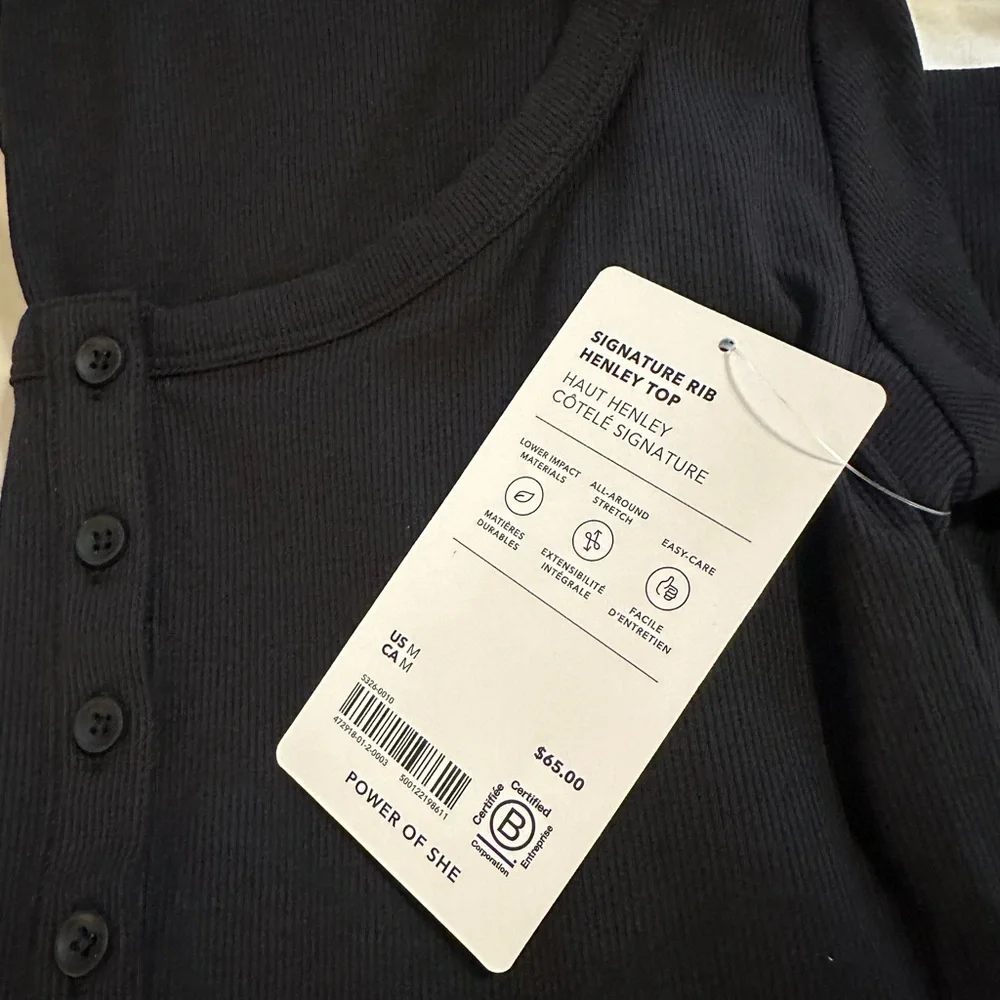 NWT Athleta Black Signature Rib Henley Top